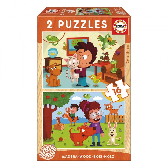 2x Super Puzzle 16 Madeira Animais Estimação